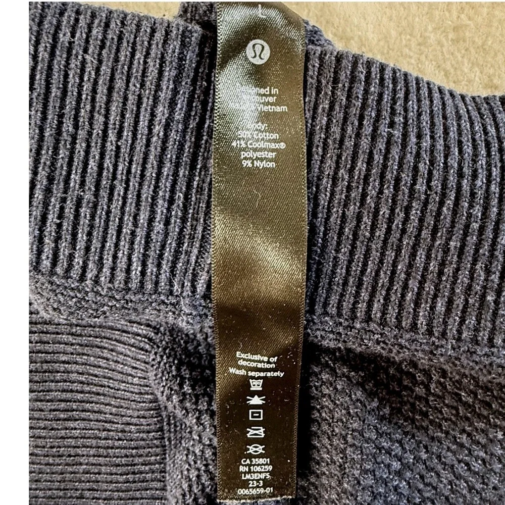 Lululemon Crewneck Sweater Mens Large Coolmax Cotton Blend Navy Blue